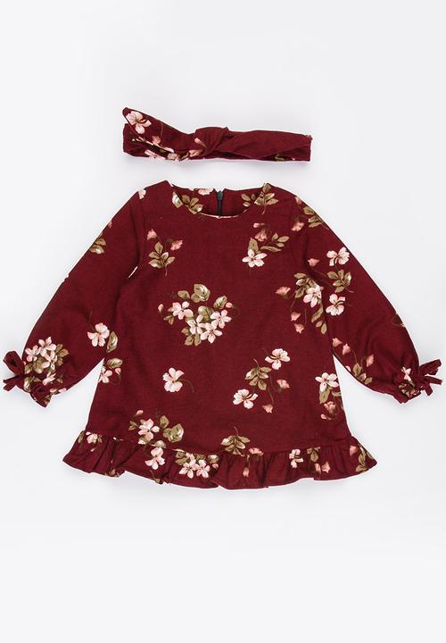 Pop Candy - Printed Long Sleeve Dress Red