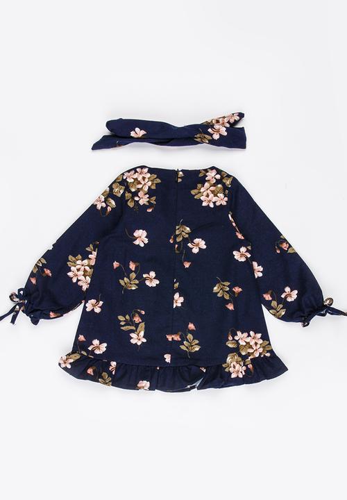 Pop Candy - Printed Long Sleeve Dress Navy