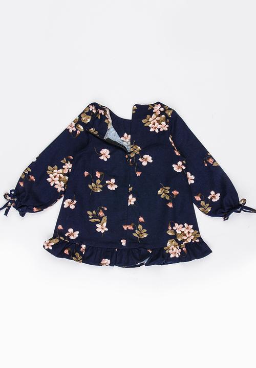 Pop Candy - Printed Long Sleeve Dress Navy