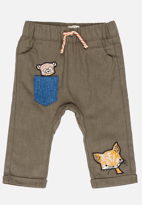 Soobe - Boys bear and fox print trousers - brown 