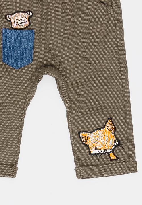 Soobe - Boys bear and fox print trousers - brown 