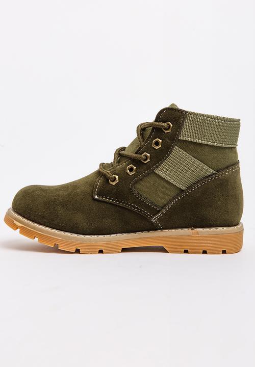 Pop Candy - Boys Combat Boot Khaki Green