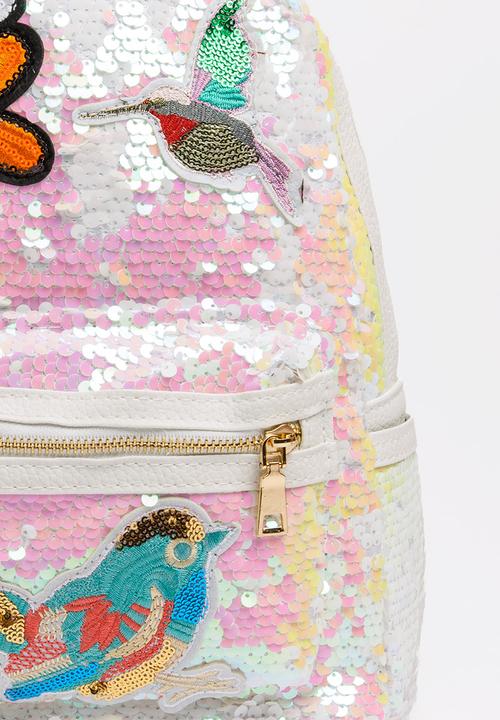 Pop Candy - Sequin Backpack with Badge Detail White