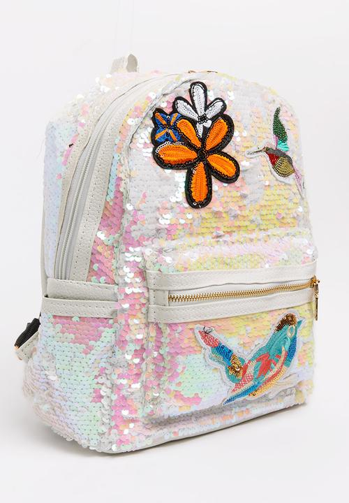 Pop Candy - Sequin Backpack with Badge Detail White