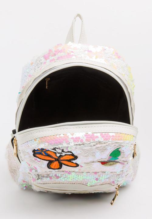 Pop Candy - Sequin Backpack with Badge Detail White