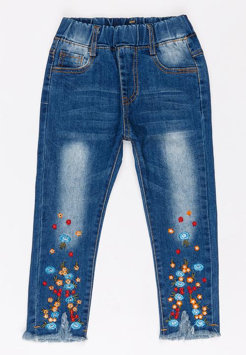 Pop Candy - Girls Embroidered Jeans Blue
