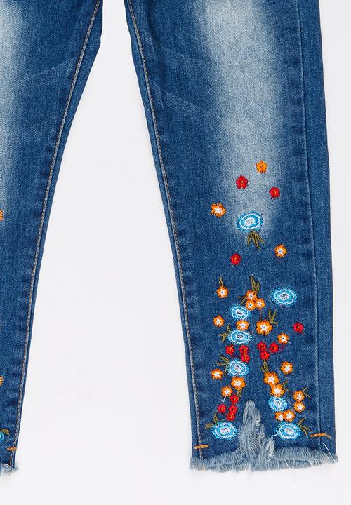 Pop Candy - Girls Embroidered Jeans Blue