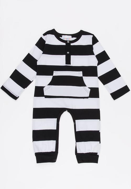 Pop Candy - Printed Stripe Romper Navy & White