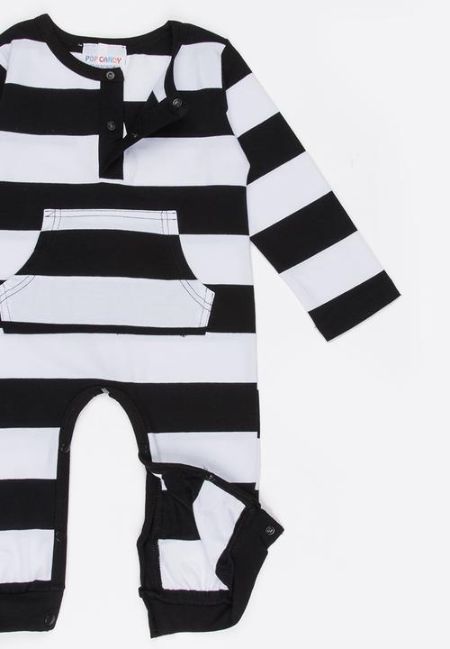 Pop Candy - Printed Stripe Romper Navy & White