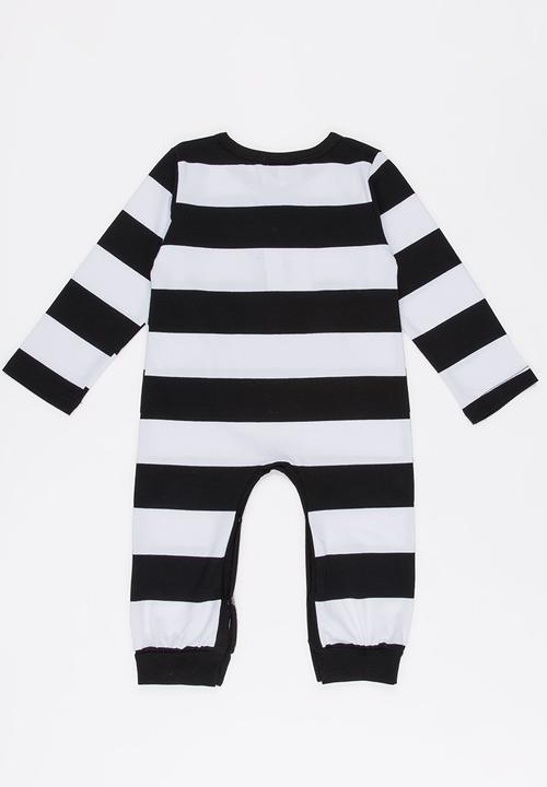 Pop Candy - Printed Stripe Romper Navy & White