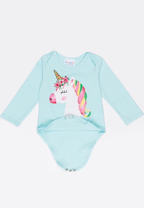 Pop Candy - Printed Unicorn Bodysuit Turquoise