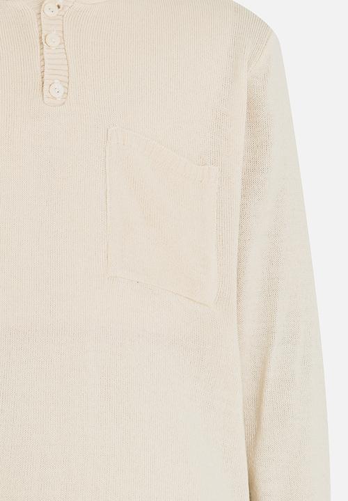 Rebel Republic - Hooded Button Up Henley Jersey Beige