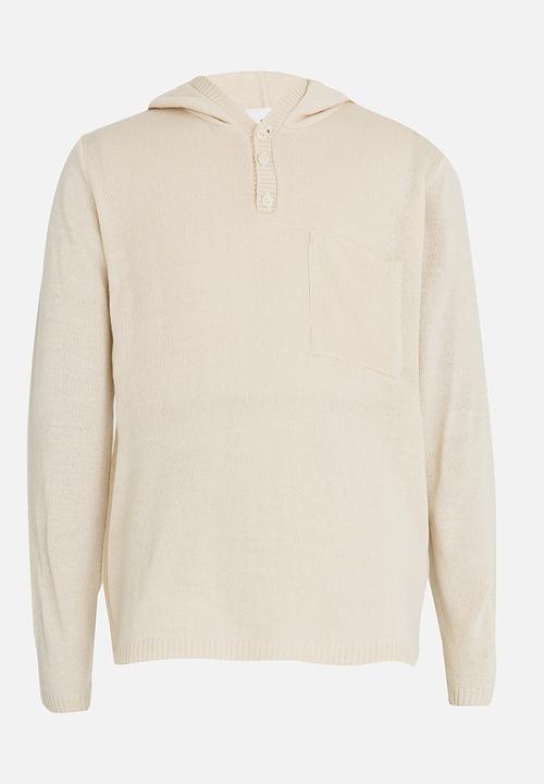 Rebel Republic - Hooded Button Up Henley Jersey Beige