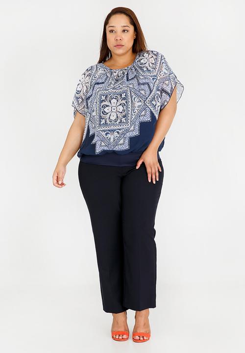 edit Plus - Printed Kaften Blouse Blue