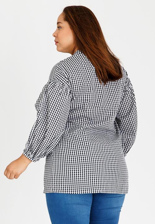 STYLE REPUBLIC PLUS - Embroidered Volume Sleeve Shirt Black and White