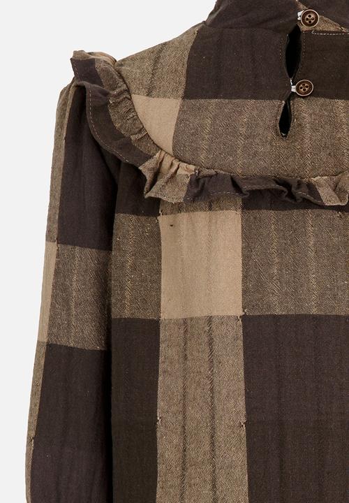 Pop Candy - Girls Printed  Check  Dress Brown