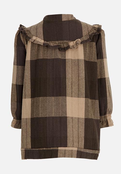 Pop Candy - Girls Printed  Check  Dress Brown