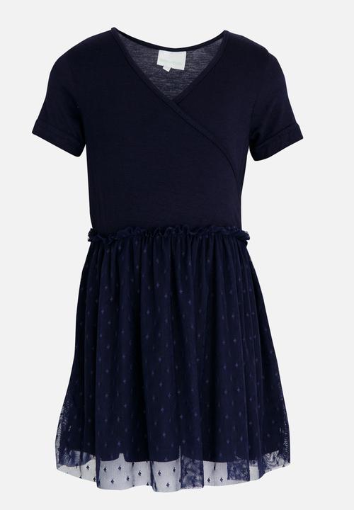 See-Saw - Wrap Short Sleeve Tulle Dress Navy