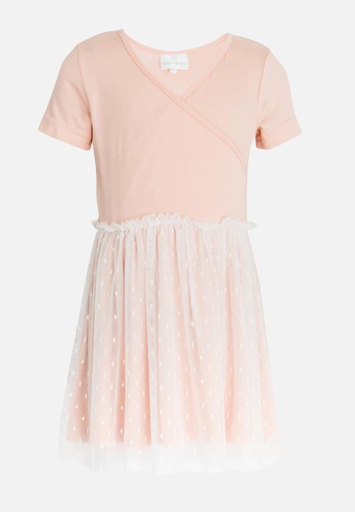 See-Saw - Wrap Short Sleeve Tulle Dress Pale Pink