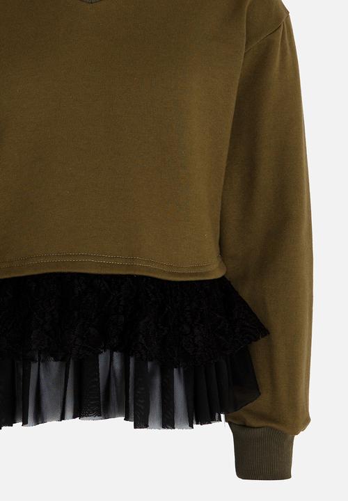 Rebel Republic - Frilled Combo Sweater Mid Green