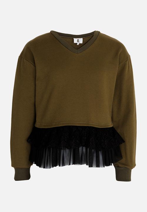 Rebel Republic - Frilled Combo Sweater Mid Green