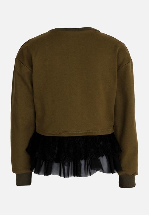 Rebel Republic - Frilled Combo Sweater Mid Green