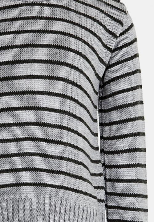 See-Saw - Stripe Jersey with Shoulder Button Detail Pale Grey