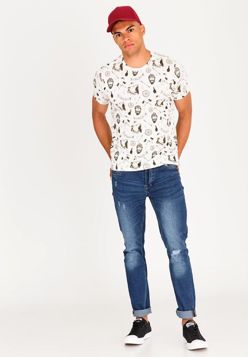 Brave Soul - Maxton All Over Print Cotton Tee Cream