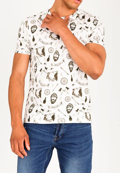 Brave Soul - Maxton All Over Print Cotton Tee Cream