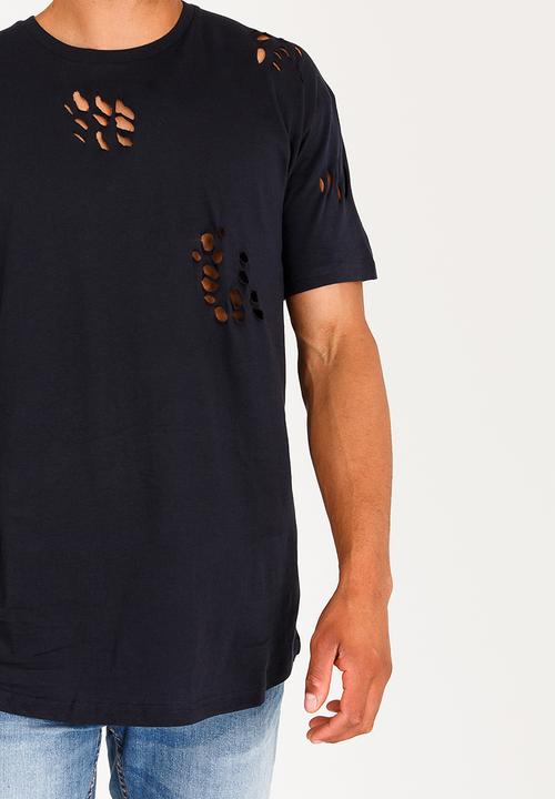 Brave Soul - Benji Hole Detail Cotton Tee Navy