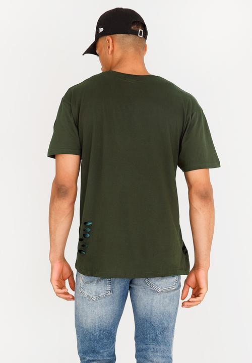 Brave Soul - Benji Hole Detail Cotton Tee Khaki Green