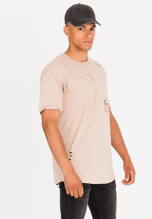 Brave Soul - Benji Hole Detail Cotton Tee Stone