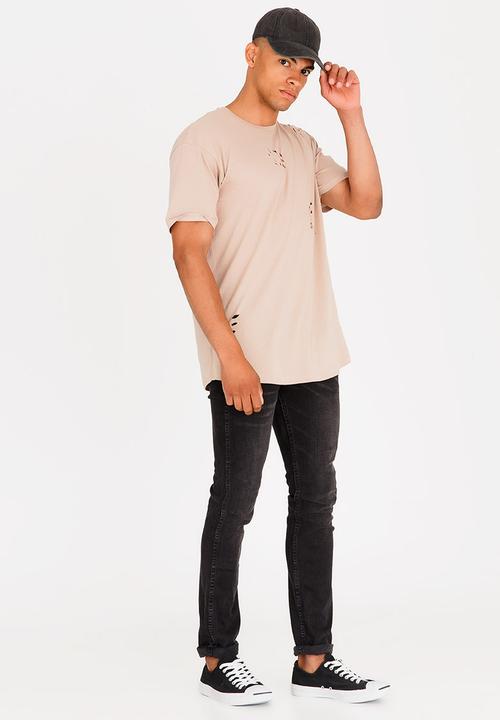 Brave Soul - Benji Hole Detail Cotton Tee Stone