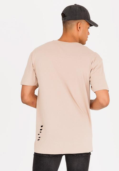 Brave Soul - Benji Hole Detail Cotton Tee Stone