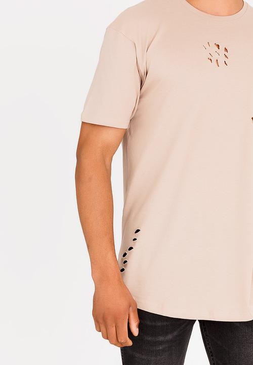 Brave Soul - Benji Hole Detail Cotton Tee Stone