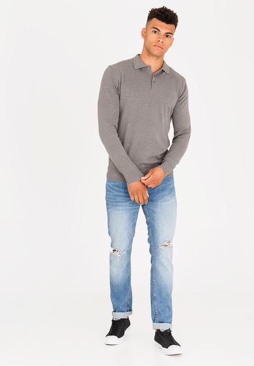 Brave Soul - Placket Cotton Golfer Grey