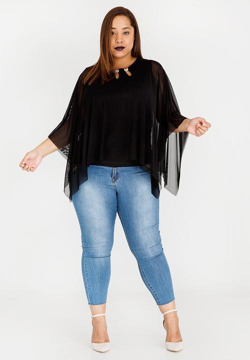 edit Plus - Mesh Overlay Top with Trim Detail Black
