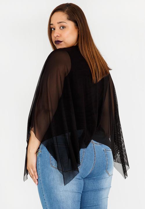 edit Plus - Mesh Overlay Top with Trim Detail Black