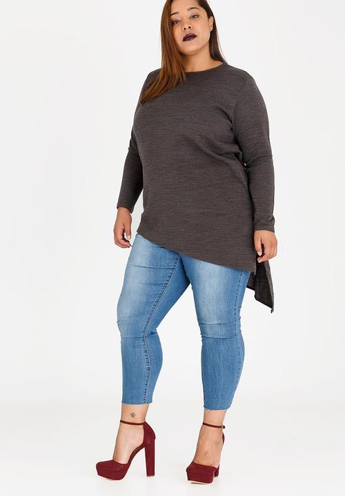 edit Plus - Asymmetrical Hem Jersey Charcoal