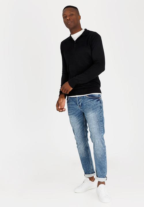 Brave Soul - Placket Cotton Golfer Black