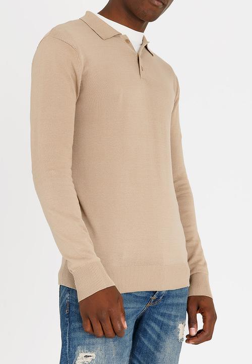 Brave Soul - Placket Cotton Golfer Stone