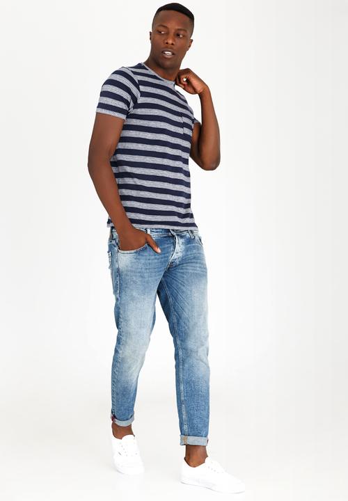 Brave Soul - Gravel Stripe Cotton Tee Navy
