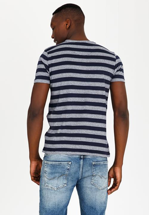 Brave Soul - Gravel Stripe Cotton Tee Navy