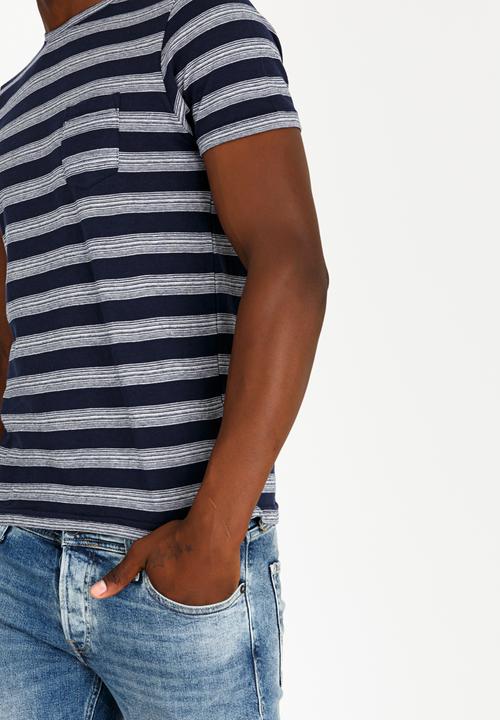 Brave Soul - Gravel Stripe Cotton Tee Navy