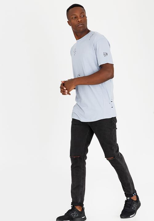 Brave Soul - Benji Hole Detail Cotton Tee Pale Blue