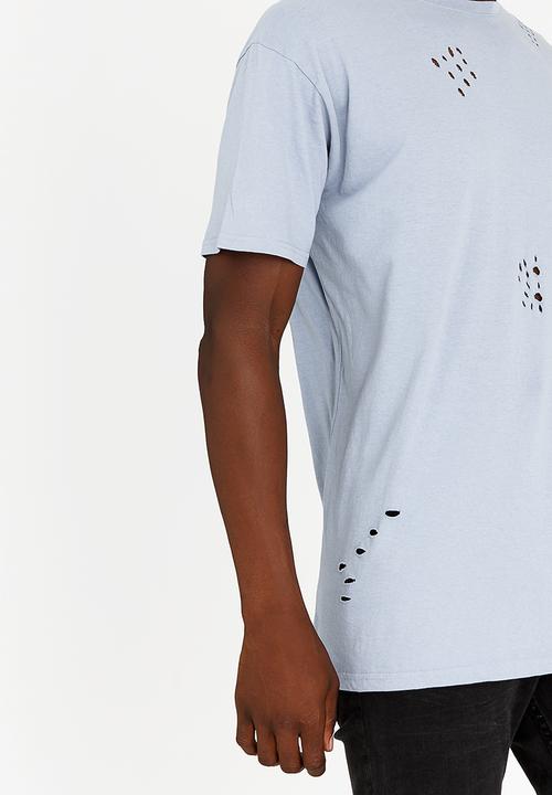 Brave Soul - Benji Hole Detail Cotton Tee Pale Blue