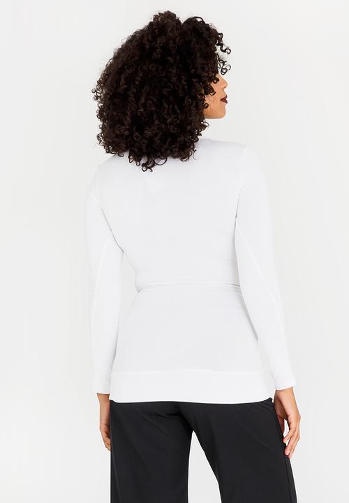 Cherry Melon - Maternity Gauged Wrap Top Long Sleeve - White