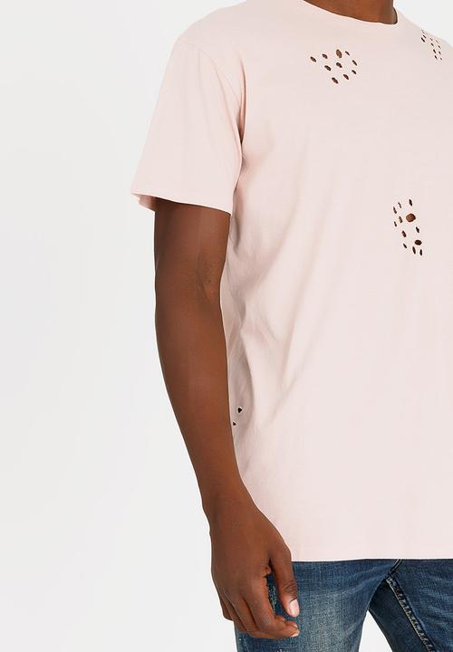 Brave Soul - Benji Hole Detail Cotton Tee Pale Pink