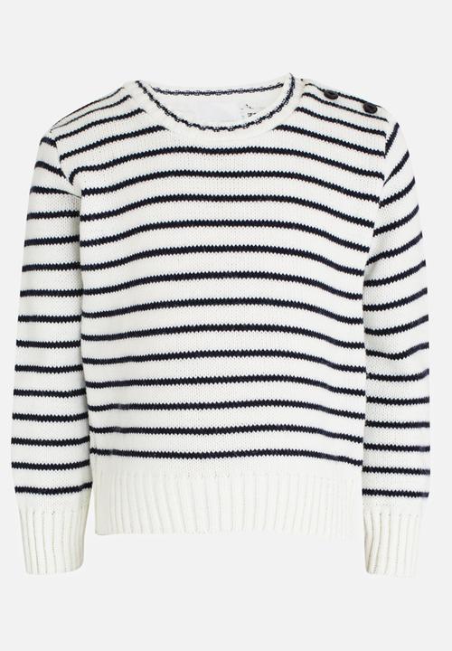 See-Saw - Stripe Jersey with Shoulder Button Detail Cream