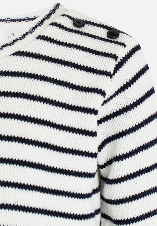 See-Saw - Stripe Jersey with Shoulder Button Detail Cream